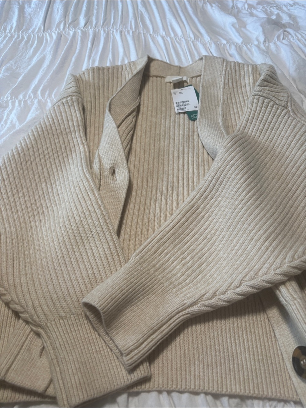 H&M Beige Ribbed Button-Front Cardigan - Picture 4 of 8